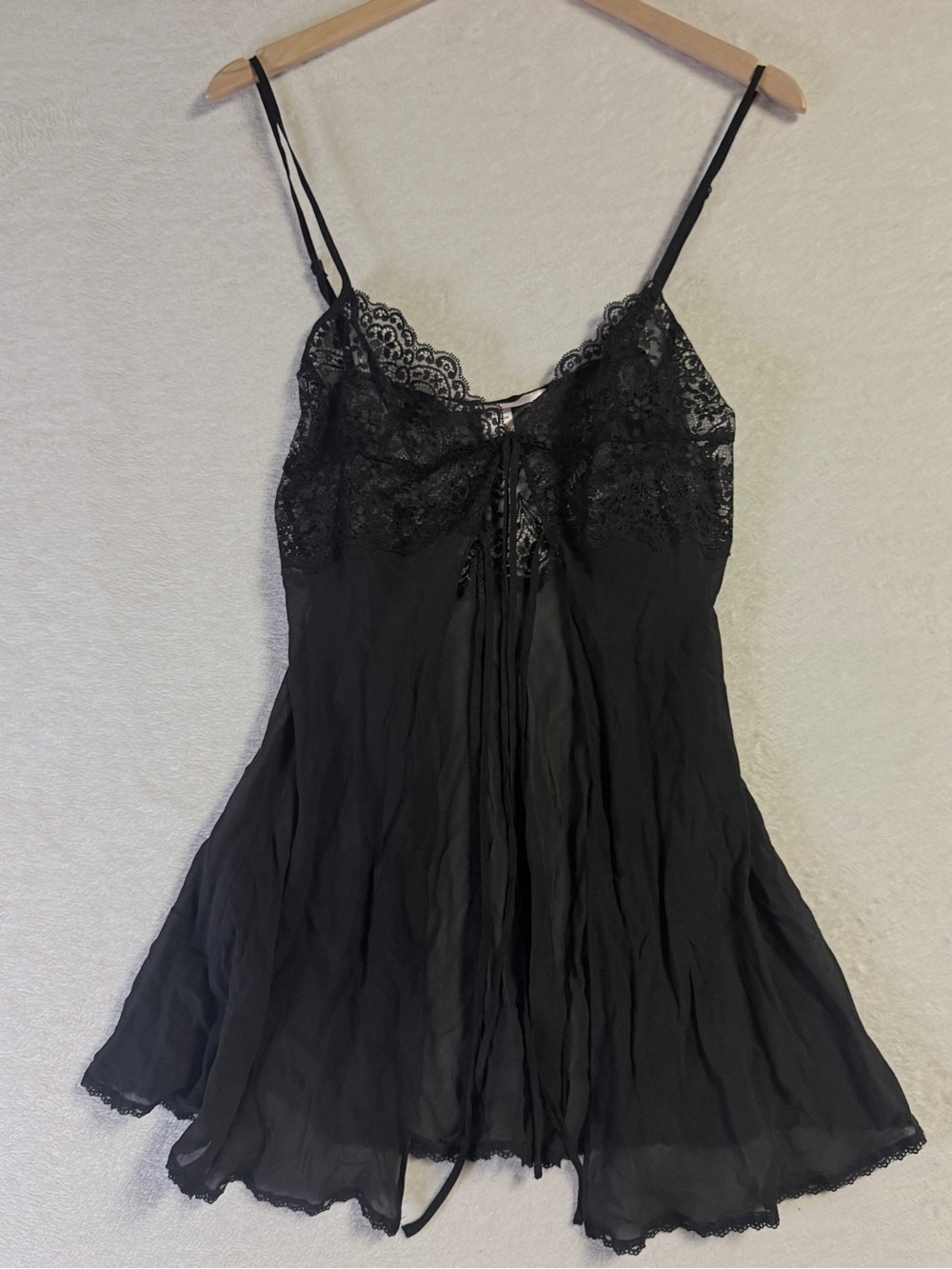Victoria Secret Sheer Black Lace Chemise with Adjustable Spaghetti Straps